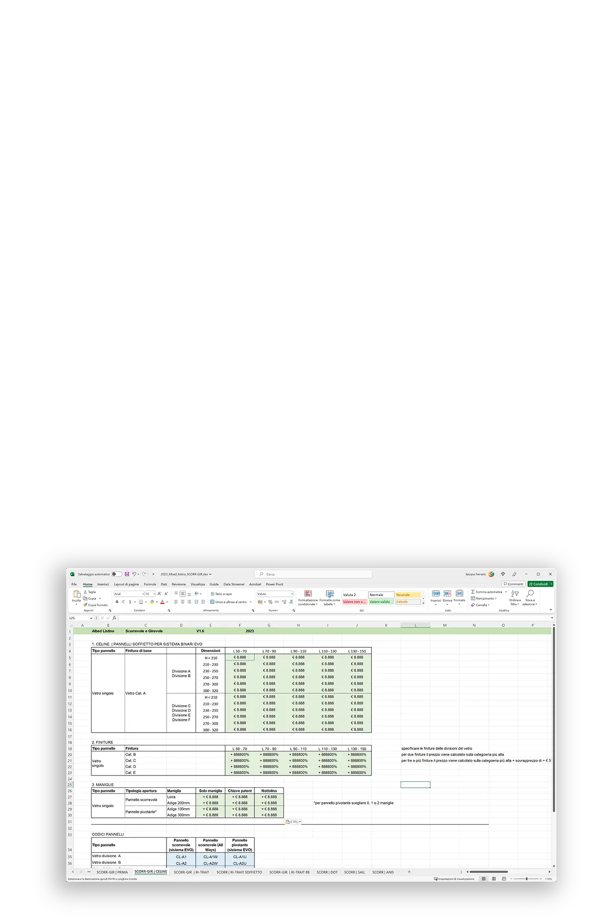 Albed listino excel